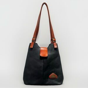 Hara Daviny Vintage Genuine Leather Shoulder Bag Black Brown Double Handle Purse